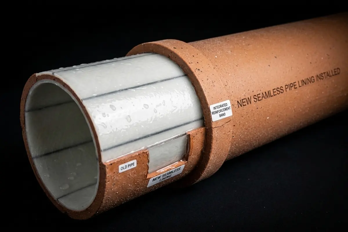 Sewer pipe after CIPP trenchless lining — smooth restored interior